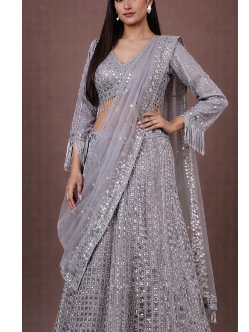 Embellished Silver Gray Lehenga Set